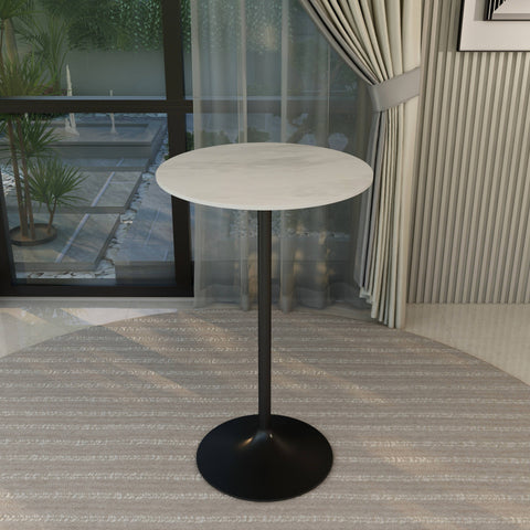 Verve Bar Height Dining Table with 27" Round Sintered Stone Top and Black Stainless Steel Base