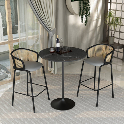 Verve Bar Height Dining Table with 36" Round MDF Top and Black Stainless Steel Pedestal Base