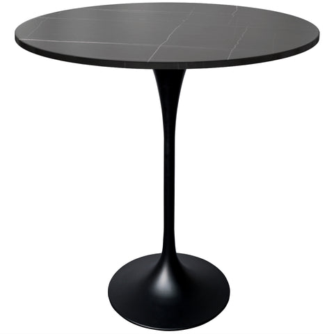 Verve Bar Height Dining Table with 36" Round Sintered Stone Top and Black Stainless Steel Base