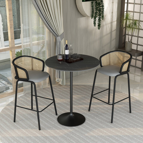 Verve Bar Height Dining Table with 36" Round Sintered Stone Top and Black Stainless Steel Base