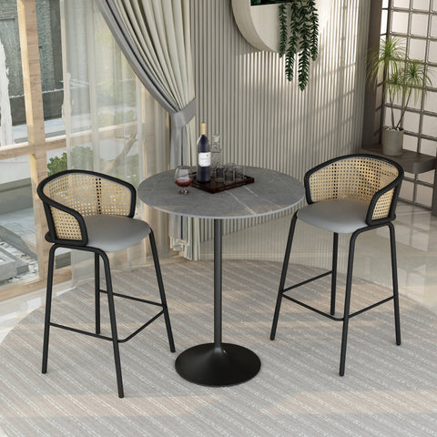 Verve Bar Height Dining Table with 36" Round Sintered Stone Top and Black Stainless Steel Base