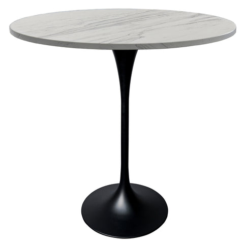 Verve Bar Height Dining Table with Round White Resin Top and Black Stainless Steel Base