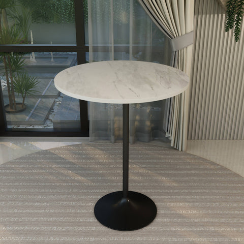 Verve Bar Height Dining Table with Round White Resin Top and Black Stainless Steel Base