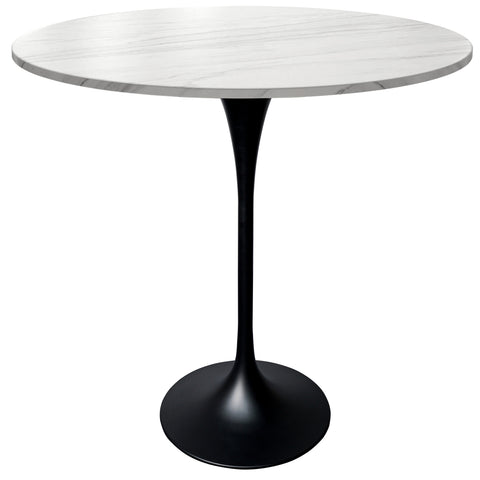 Verve Bar Height Dining Table with 36" Round Sintered Stone Top and Black Stainless Steel Base