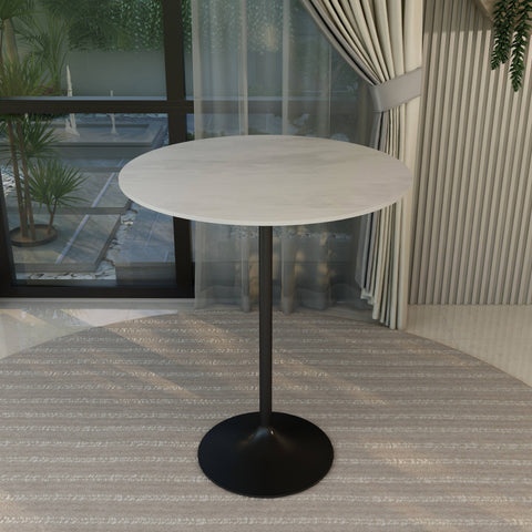 Verve Bar Height Dining Table with 36" Round Sintered Stone Top and Black Stainless Steel Base