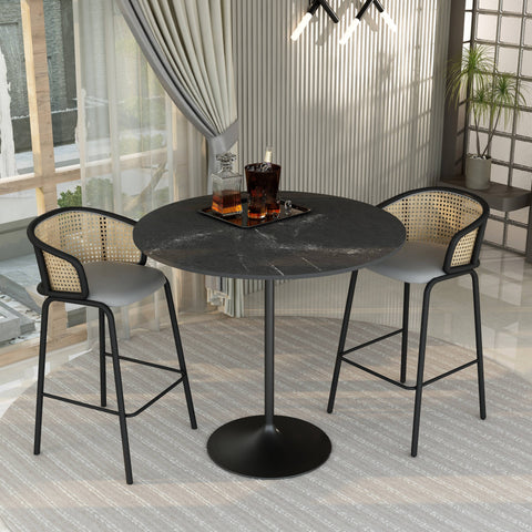 Verve Bar Height Dining Table with 48" Round MDF Top and Black Stainless Steel Pedestal Base