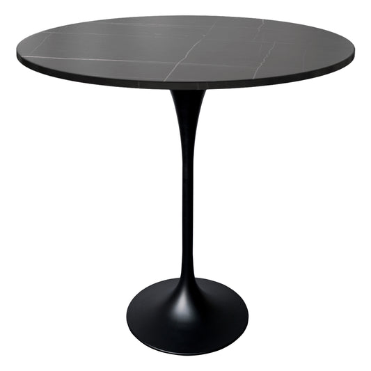 Verve Bar Height Dining Table with 48" Round Sintered Stone Top and Black Stainless Steel Base