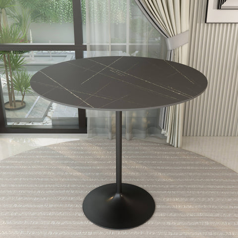 Verve Bar Height Dining Table with 48" Round Sintered Stone Top and Black Stainless Steel Base