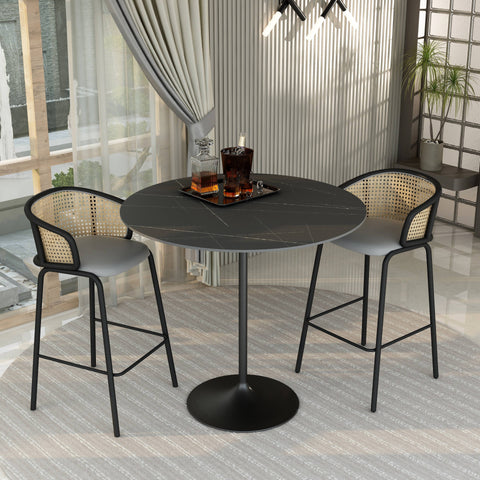 Verve Bar Height Dining Table with 48" Round Sintered Stone Top and Black Stainless Steel Base