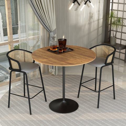 Verve Bar Height Dining Table with 48" Round MDF Top and Black Stainless Steel Pedestal Base