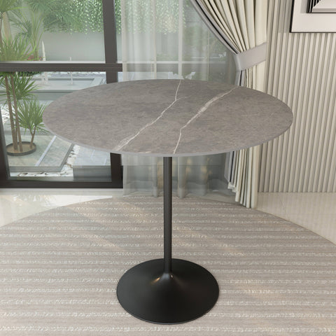 Verve Bar Height Dining Table with 48" Round Sintered Stone Top and Black Stainless Steel Base