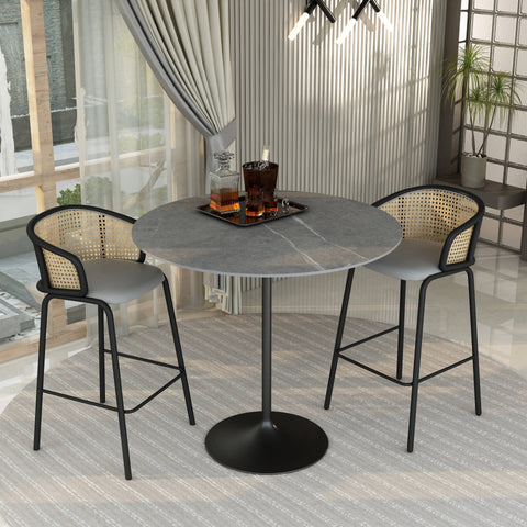 Verve Bar Height Dining Table with 48" Round Sintered Stone Top and Black Stainless Steel Base