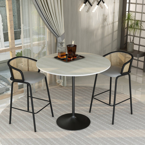 Verve Bar Height Dining Table with 48" Round MDF Top and Black Stainless Steel Pedestal Base