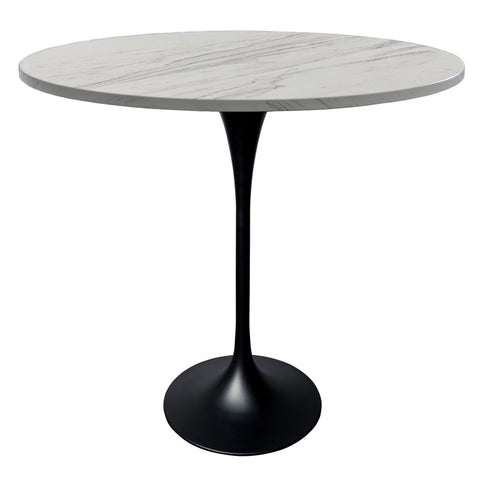 Verve Bar Height Dining Table with Round White Resin Top and Black Stainless Steel Base