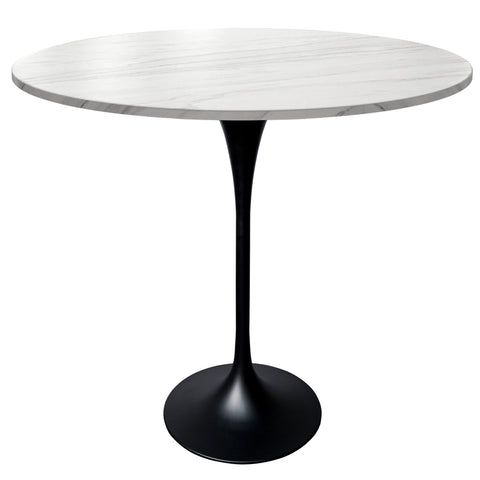 Verve Bar Height Dining Table with 48" Round Sintered Stone Top and Black Stainless Steel Base