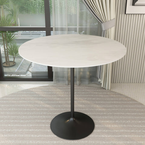 Verve Bar Height Dining Table with 48" Round Sintered Stone Top and Black Stainless Steel Base