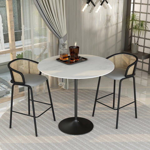 Verve Bar Height Dining Table with 48" Round Sintered Stone Top and Black Stainless Steel Base