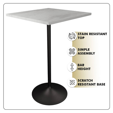 Verve Bar Height Dining Table with Square Resin Top and Black Stainless Steel Base