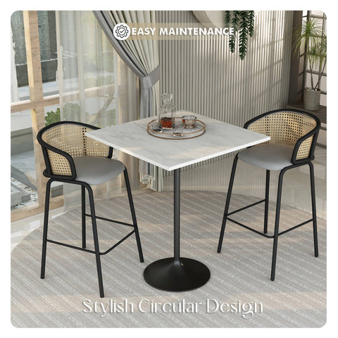 Verve Bar Height Dining Table with Square Resin Top and Black Stainless Steel Base