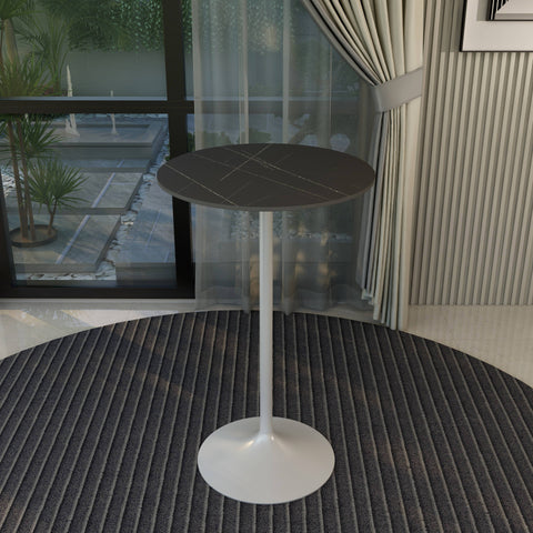 Verve Bar Height Dining Table with 27" Round Sintered Stone Top and White Stainless Steel Base