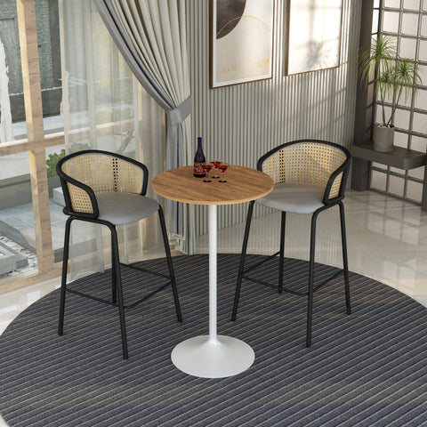 Verve Bar Height Dining Table with 27" Round MDF Top and White Stainless Steel Pedestal Base