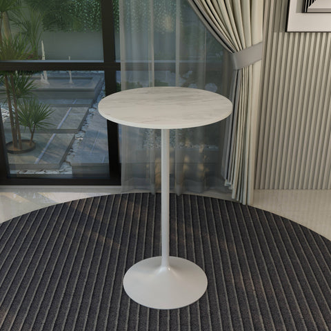 Verve Bar Height Dining Table with Round Resin Top and White Stainless Steel Base