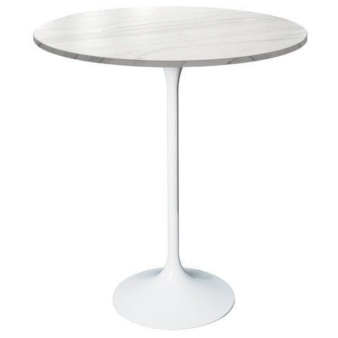 Verve Bar Height Dining Table with 27" Round Sintered Stone Top and White Stainless Steel Base