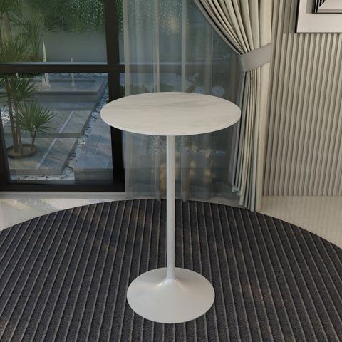 Verve Bar Height Dining Table with 27" Round Sintered Stone Top and White Stainless Steel Base