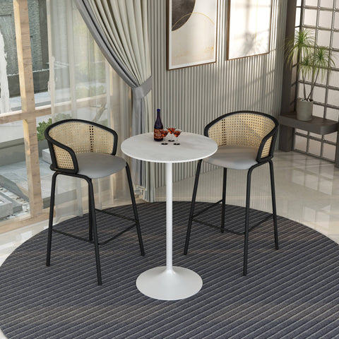 Verve Bar Height Dining Table with 27" Round Sintered Stone Top and White Stainless Steel Base