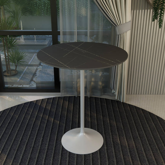 Verve Bar Height Dining Table with 36" Round Sintered Stone Top and White Stainless Steel Base