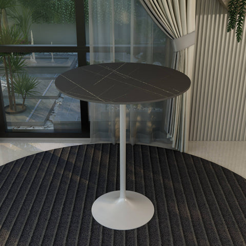 Verve Bar Height Dining Table with 36" Round Sintered Stone Top and White Stainless Steel Base