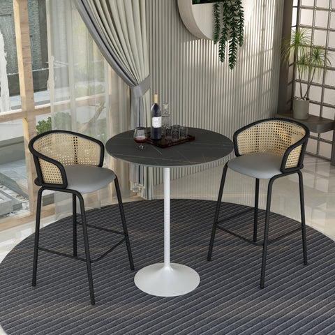 Verve Bar Height Dining Table with 36" Round Sintered Stone Top and White Stainless Steel Base