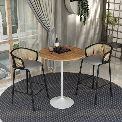 Verve Bar Height Dining Table with 36" Round MDF Top and White Stainless Steel Pedestal Base