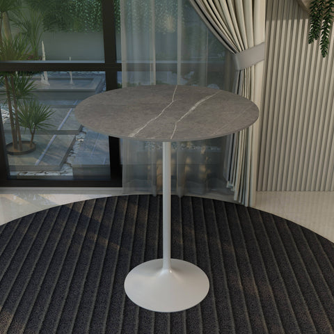 Verve Bar Height Dining Table with 36" Round Sintered Stone Top and White Stainless Steel Base