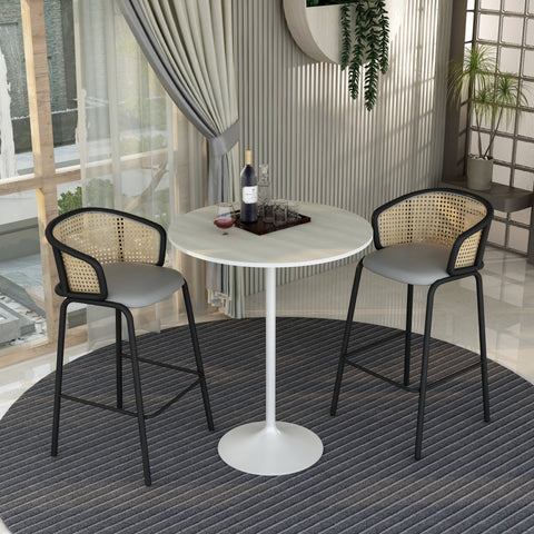 Verve Bar Height Dining Table with 36" Round MDF Top and White Stainless Steel Pedestal Base