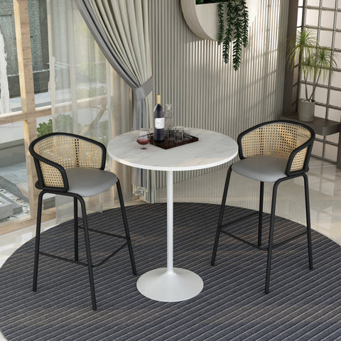 Verve Bar Height Dining Table with Round Resin Top and White Stainless Steel Base