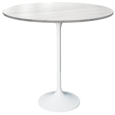 Verve Bar Height Dining Table with 36" Round Sintered Stone Top and White Stainless Steel Base