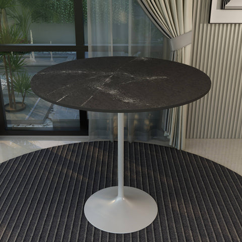 Verve Bar Height Dining Table with 48" Round MDF Top and White Stainless Steel Pedestal Base