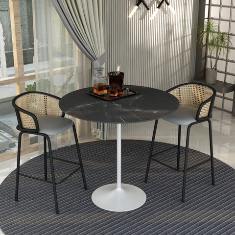 Verve Bar Height Dining Table with 48" Round MDF Top and White Stainless Steel Pedestal Base