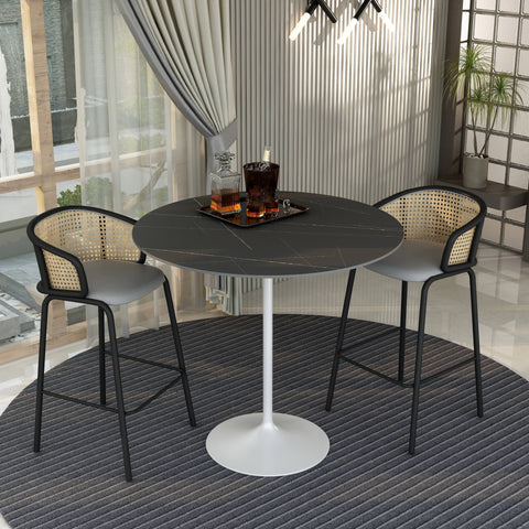 Verve Bar Height Dining Table with 48" Round Sintered Stone Top and White Stainless Steel Base