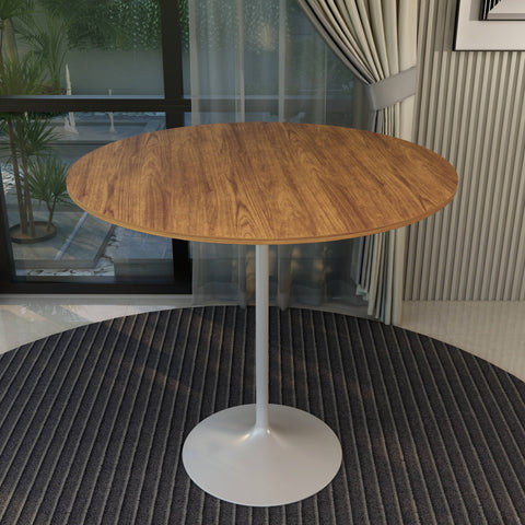 Verve Bar Height Dining Table with 48" Round MDF Top and White Stainless Steel Pedestal Base