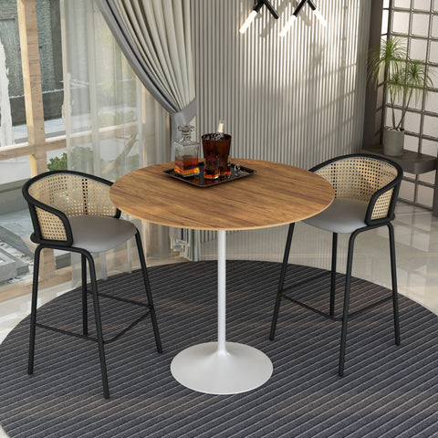 Verve Bar Height Dining Table with 48" Round MDF Top and White Stainless Steel Pedestal Base