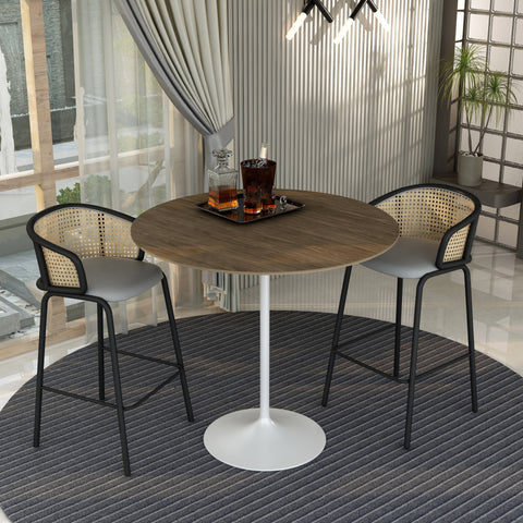 Verve Bar Height Dining Table with 48" Round MDF Top and White Stainless Steel Pedestal Base