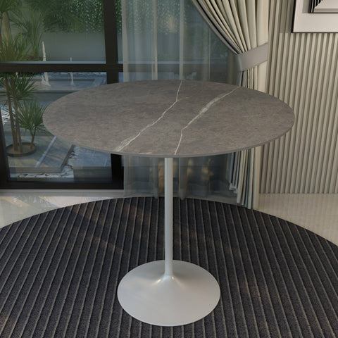 Verve Bar Height Dining Table with 48" Round Sintered Stone Top and White Stainless Steel Base