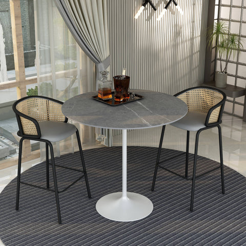 Verve Bar Height Dining Table with 48" Round Sintered Stone Top and White Stainless Steel Base