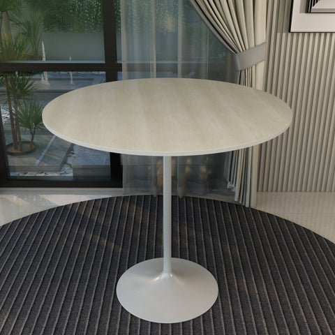 Verve Bar Height Dining Table with 48" Round MDF Top and White Stainless Steel Pedestal Base