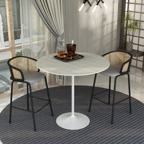 Verve Bar Height Dining Table with 48" Round MDF Top and White Stainless Steel Pedestal Base