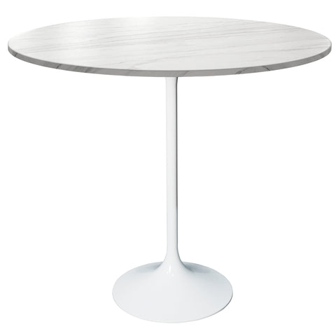 Verve Bar Height Dining Table with 48" Round Sintered Stone Top and White Stainless Steel Base