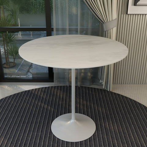 Verve Bar Height Dining Table with 48" Round Sintered Stone Top and White Stainless Steel Base