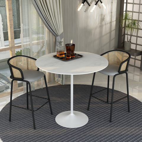 Verve Bar Height Dining Table with 48" Round Sintered Stone Top and White Stainless Steel Base